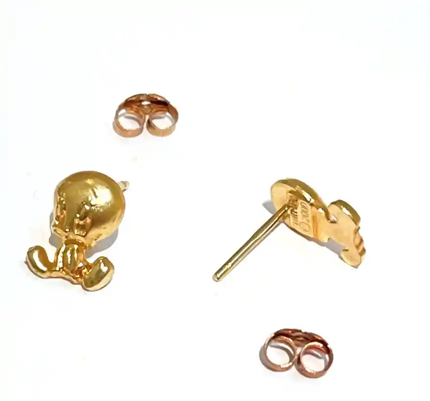 Tweety Bird Earrings - SOLID 18k Gold - Vintage Warner Bros Jewelry for women - Tweety Stud Earrings - 