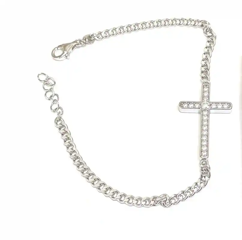 18k White Gold Cross bracelet Diamond bracelet Religious Jewelry Baptism gift Christian Bracelet Cross with Diamonds Cross Link Bracelet 