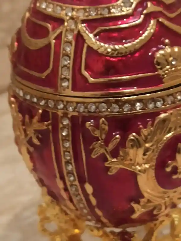 Royal Lion Trinket Easter Trinket Box Gift Love Ornament Easter Jewelry Box 24k GOLD HANDMADE DESIGNER 4ct Lion Egg & 2ct Ruby Bracelet 