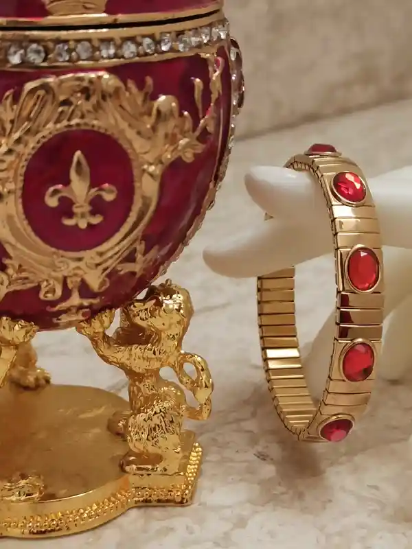 Royal Lion Trinket Easter Trinket Box Gift Love Ornament Easter Jewelry Box 24k GOLD HANDMADE DESIGNER 4ct Lion Egg & 2ct Ruby Bracelet 