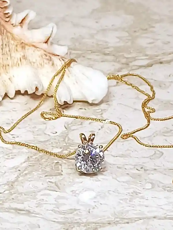 Solid 18K GOLD, 1.5ct,Bridal Necklace, DIAMOND Pendant SOLITAIRE 8mm Handmade Jewelry Gift for Bride Diamond Necklace 18