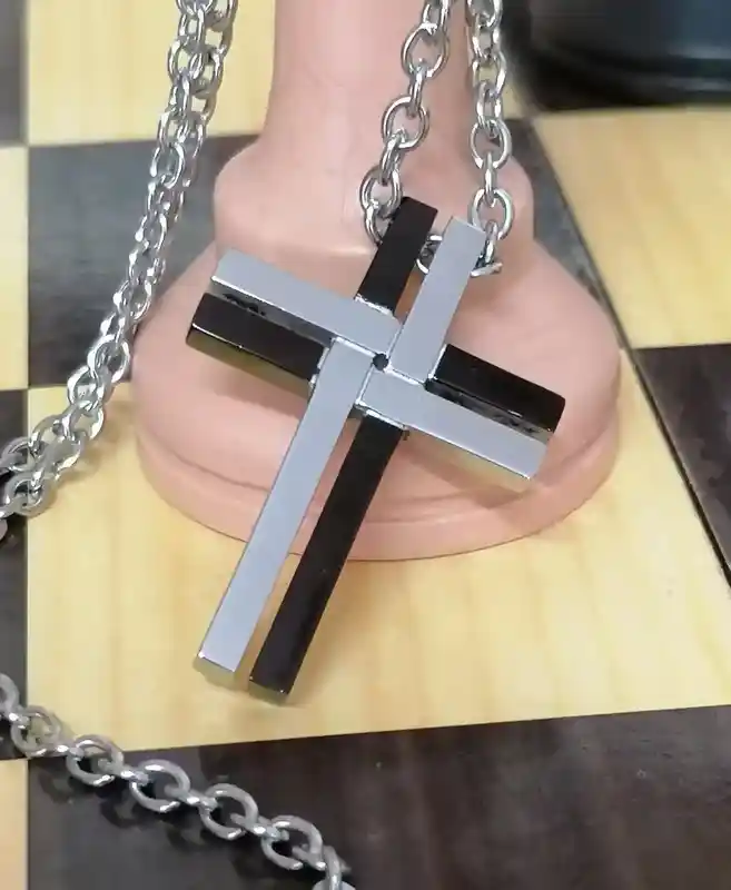 Men's Religious Necklace/ONYX Mens Cross Necklace Pendant/Men Christian Necklace Cross Jewelry SURGICAL Stainless steel HANDMADE Cross Gift 
