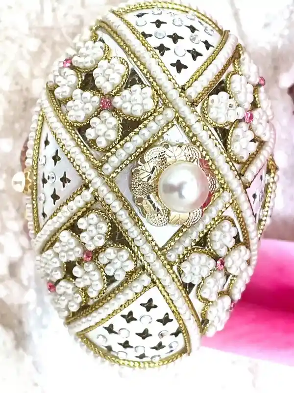 Sweet Birthday Gift for Her Pink FABERGE-Style Egg Musical Jewelry box, Faberge Pendant HEART Necklace Silver Bracelet Pink Topaz Faberge Egg SET 