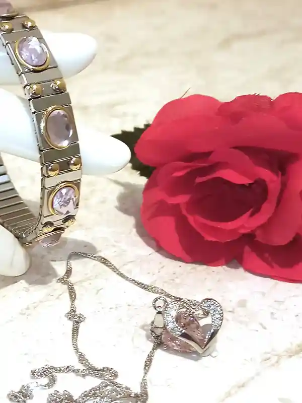 Sweet Birthday Gift for Her Pink FABERGE-Style Egg Musical Jewelry box, Faberge Pendant HEART Necklace Silver Bracelet Pink Topaz Faberge Egg SET 