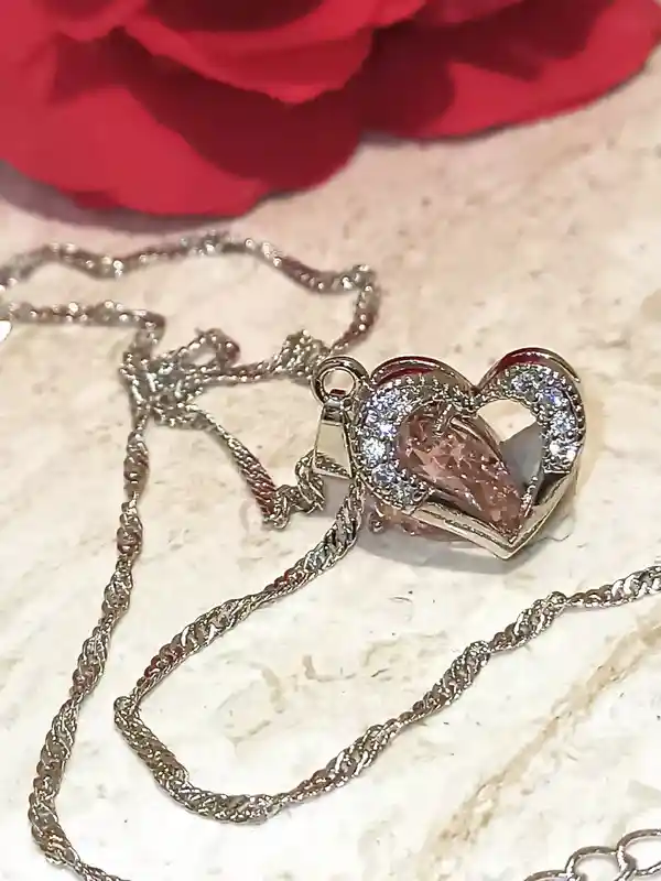 Sweet Birthday Gift for Her Pink FABERGE-Style Egg Musical Jewelry box, Faberge Pendant HEART Necklace Silver Bracelet Pink Topaz Faberge Egg SET 