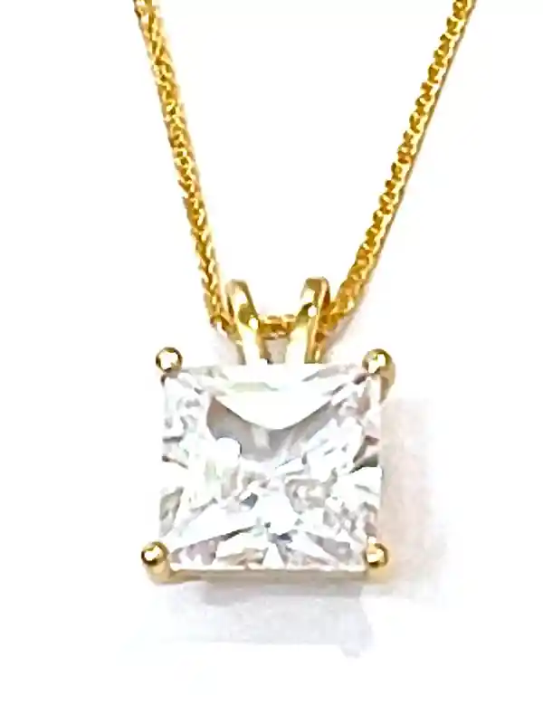 18k Square Pendant Diamond Solitaire 18kt Solid Gold Necklace Floating Diamond Necklace Solitaire Diamond Princess Cut Diamond Jewelry gift 