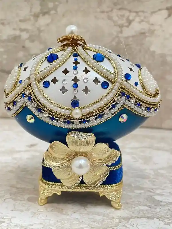 1993 Luxury Jewelry Box Faberge Egg Jewelry SET- Faberge Egg Something Blue Something New HandCarved Natural Egg 24k Gold Austrian Crystal 