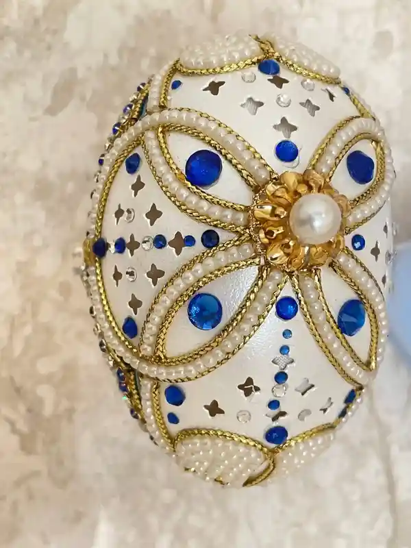 1993 Luxury Jewelry Box Faberge Egg Jewelry SET- Faberge Egg Something Blue Something New HandCarved Natural Egg 24k Gold Austrian Crystal 