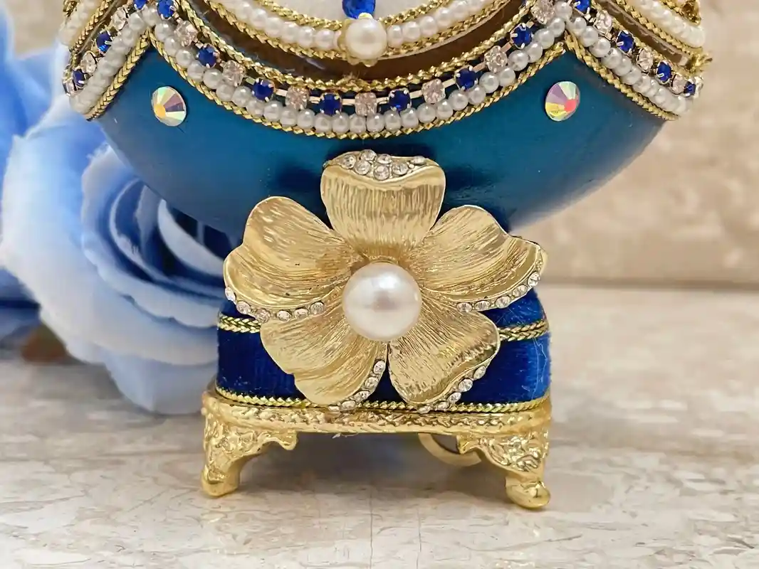 1993 Luxury Jewelry Box Faberge Egg Jewelry SET- Faberge Egg Something Blue Something New HandCarved Natural Egg 24k Gold Austrian Crystal 