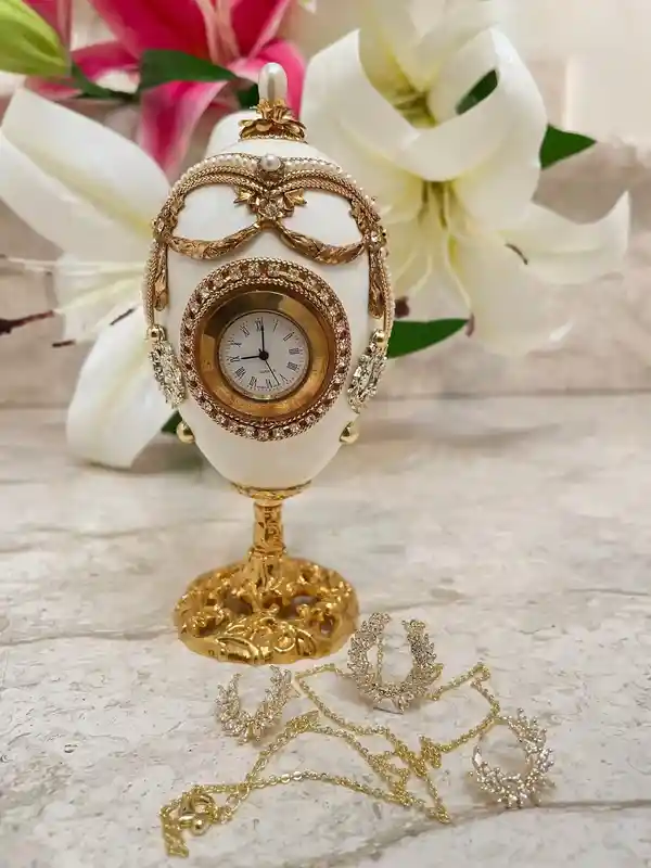 1983 OneOfAKind Faberge Egg Style Wedding Ring Faberge Music Box & Bride Bridal Shower Jewelry gift HANDCARVE Real Egg 24kGOLD Austrian Crys