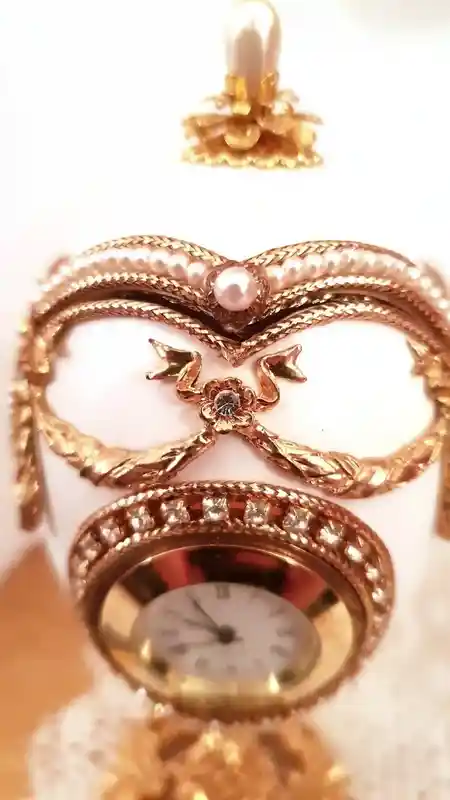 1983 OneOfAKind Faberge Egg Style Wedding Ring Faberge Music Box & Bride Bridal Shower Jewelry gift HANDCARVE Real Egg 24kGOLD Austrian Crys 