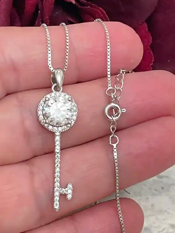 2.3ct Diamond Key Necklace Diamond Key Pendant 21st Birthday gift for Daughter Vermeil 18k White Gold Diamond Solitaire Jewelry Key Jewelry 