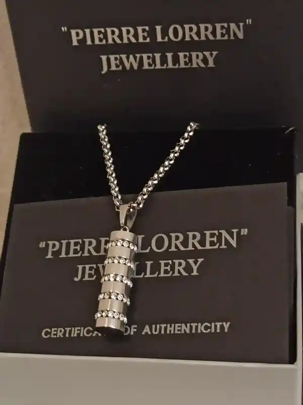 Silver SWAROVSKI Necklace Cylinder PARIS Necklace Wedding Pendant Modern Silver Necklace Jewelry Christmas Gift for Women Bridal Necklace 