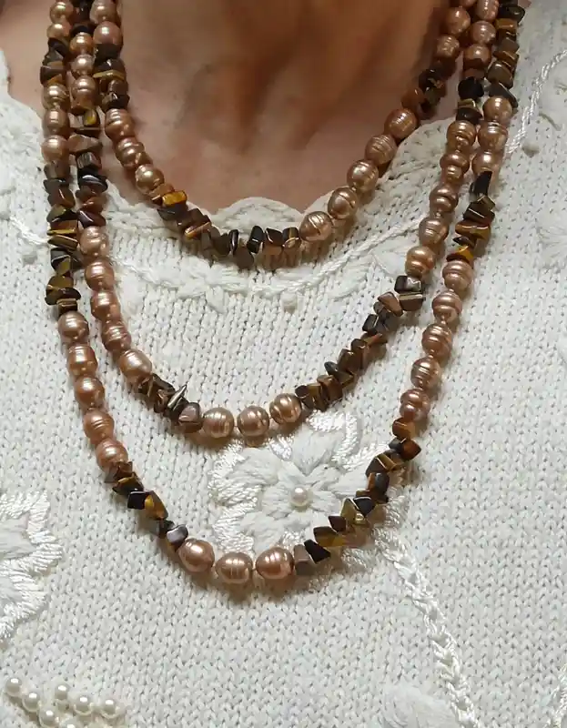 Tan Necklaces for women Genuine Pearl/Freshwater AAA Pearl Necklace Extra long/Butterscoth Freshwater Pearl Necklace Handstrung Jewelry Gift 