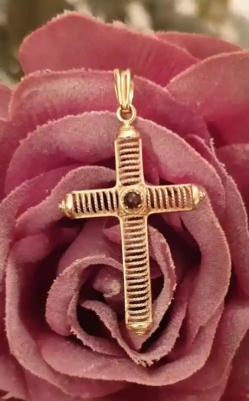 Filigree SOLID 18k gold Cross pendant woman Garnet Jewelry/Baptism gift girl HANDMADE Jewellery/ Christening gifts girls Religious Jewelry 