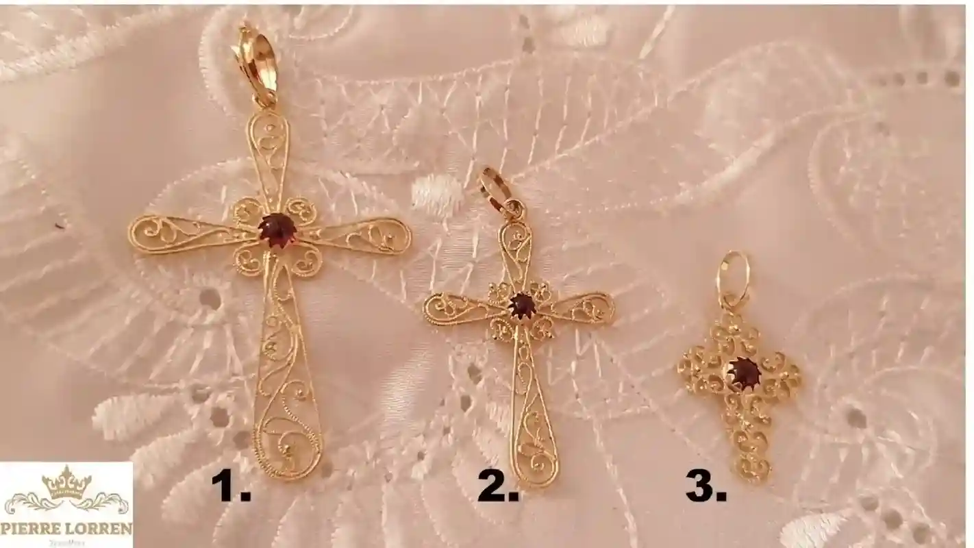 Filigree SOLID 18k gold Cross pendant woman Garnet Jewelry/Baptism gift girl HANDMADE Jewellery/ Christening gifts girls Religious Jewelry 