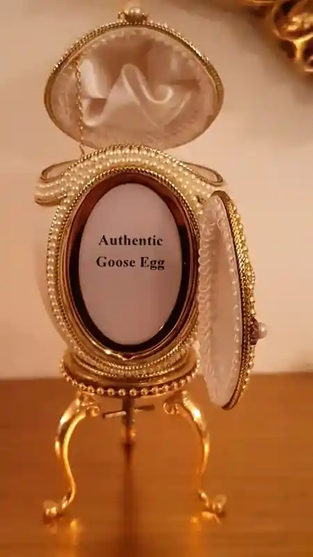 Imperial Faberge Egg Style 24kGOLD HANDCARVED Real egg Musical Gift Jewelry box VINTAGE Unique Friend gift Faberge Photo frame Ornament