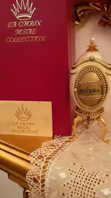 Imperial Faberge Egg Style 24kGOLD HANDCARVED Real egg Musical Gift Jewelry box VINTAGE Unique Friend gift Faberge Photo frame Ornament 