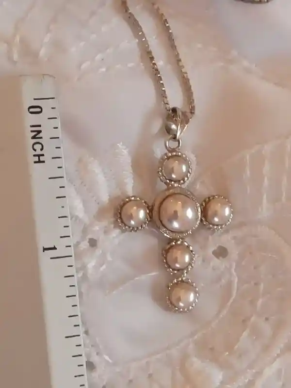 White Pearl Necklace Cross Pendant SILVER /Real Pearl Cross On Chain Silver/Baptism Cross/Christening Cross/ First Communion Gift for girls/ 