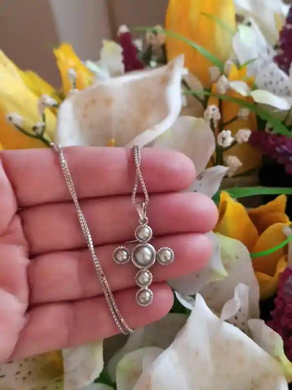White Pearl Necklace Cross Pendant SILVER /Real Pearl Cross On Chain Silver/Baptism Cross/Christening Cross/ First Communion Gift for girls/ 