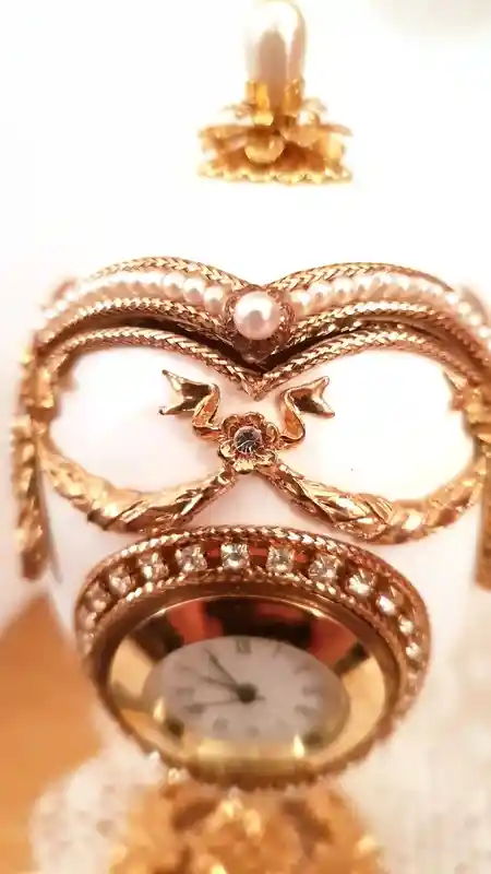 1996 Faberge Antique Clock Faberge egg Wedding Ring Box Engagement Proposal Ring Box 24k Gold Art Deco Faberge style 25th Anniversary Gift 