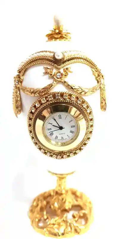 1996 Faberge Antique Clock Faberge egg Wedding Ring Box Engagement Proposal Ring Box 24k Gold Art Deco Faberge style 25th Anniversary Gift 