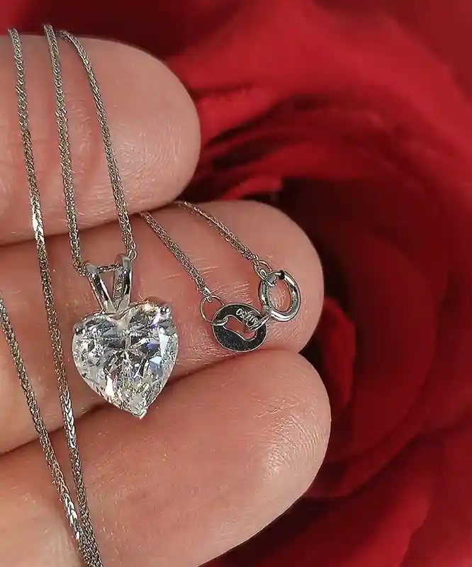 18k White Gold Heart Necklace Heart Shaped DIAMOND Solitaire 18k Solid Gold Pendant Heart Shaped Jewelry Mothers day Handmade Jewelry 1.5ct 