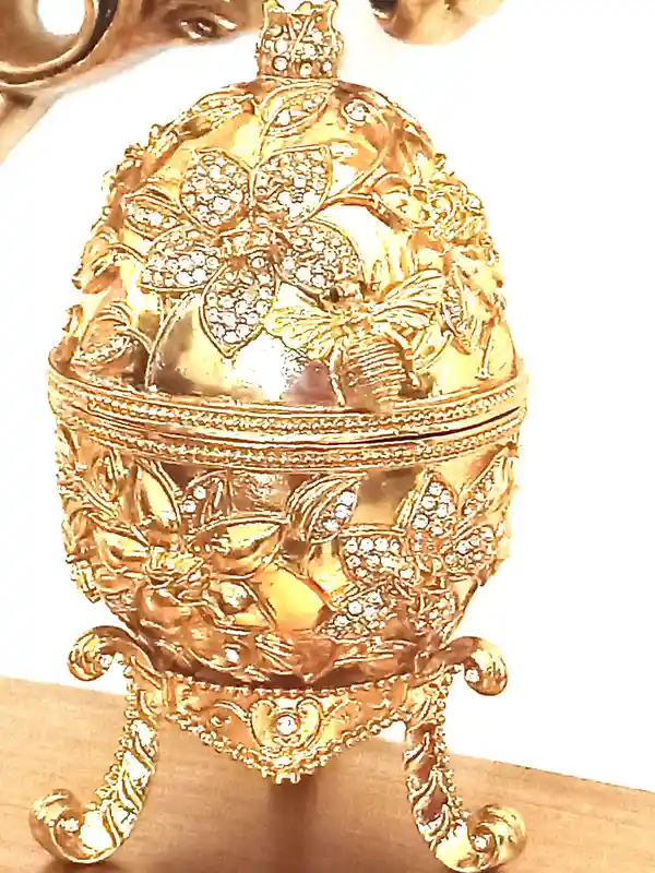 Faberge-Style Egg Pomegranate Trinket box 24k GOLD HAND Embellished 400 Austrian Crystal DIAMONDS Handset Faberge Ring box for proposal Wedding 