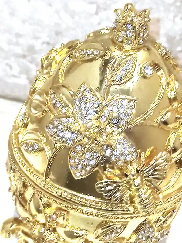Faberge-Style Egg Pomegranate Trinket box 24k GOLD HAND Embellished 400 Austrian Crystal DIAMONDS Handset Faberge Ring box for proposal Wedding 