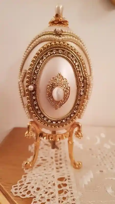 Last One Faberge style egg VINTAGE White FABERGE egg Trinket Box Handcarved Egg Faberge egg Foto Picture frame Faberge egg Ornament Wedding 