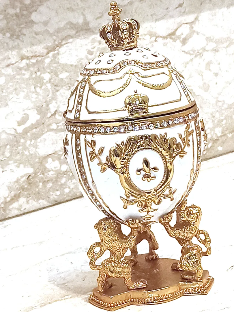 Coronation Lion Fabergé Egg Trinket Box 24kt Gold / Fabergé Collectibles / Fabergé Egg Ornament / Fabergé Egg Jewelry Boxes / Fabergé Egg Style