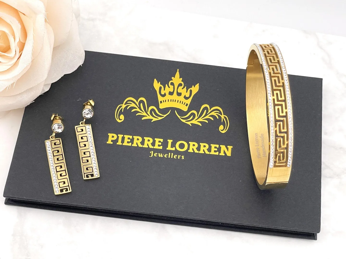 18Kt Yellow Gold Set Ancient Greece Jewelry Greek Meander Set Greek Key Bracelet + Greek Key Earrings Greek Jewelry Good Luck Infinity Set