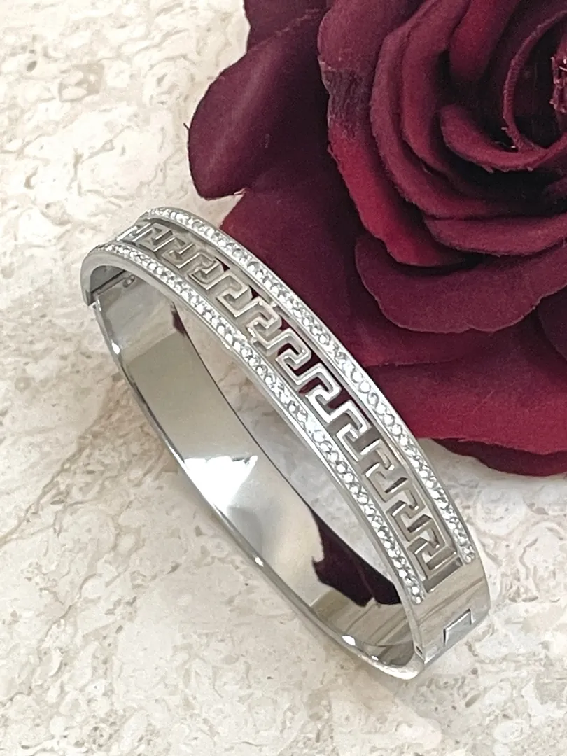 10mm Bracelet Greek Jewelry 18k White Gold Bracelet Infinity Bangle Bracelet Ancient Greek Key Jewelry Meander Bracelet Gift for Birthday