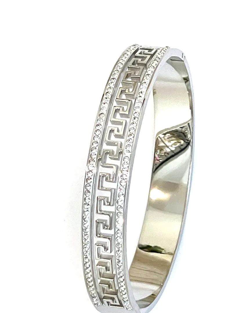10mm Bracelet Greek Jewelry 18k White Gold Bracelet Infinity Bangle Bracelet Ancient Greek Key Jewelry Meander Bracelet Gift for Birthday