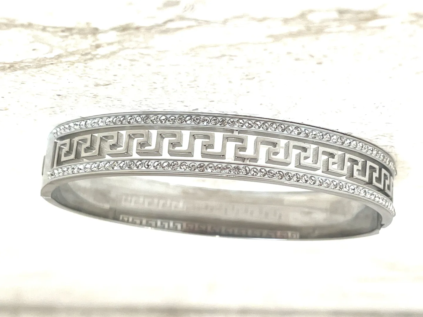 10mm Bracelet Greek Jewelry 18k White Gold Bracelet Infinity Bangle Bracelet Ancient Greek Key Jewelry Meander Bracelet Gift for Birthday