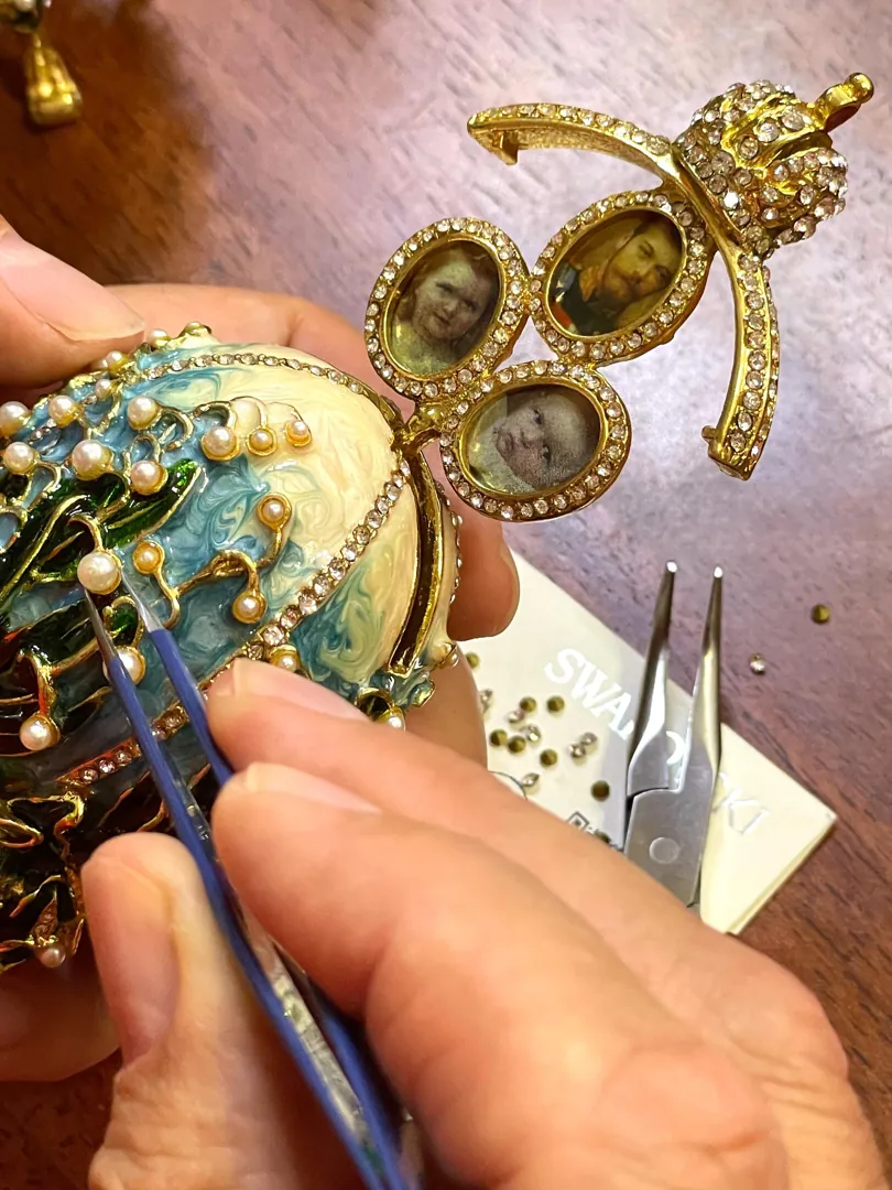 Fabergé Egg Imperial Egg Fabergé Egg Style Gold Swarovski Eggs & Gold Topaz Bracelet Bridal Shower Anniversary Gift Handmade by Pierre Lorren
