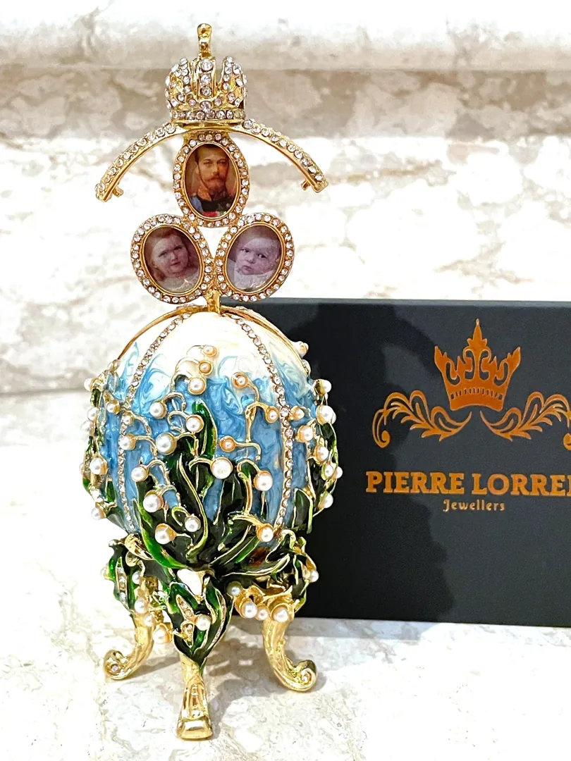 Fabergé Egg Imperial Egg Fabergé Egg Style Gold Swarovski Eggs & Gold Topaz Bracelet Bridal Shower Anniversary Gift Handmade by Pierre Lorren