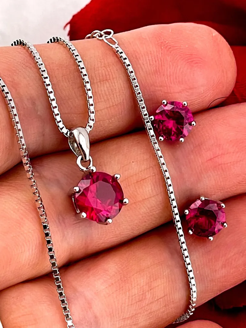 4ctw CERTIFIED Natural Ruby Solitaire Necklace SET Genuine Ruby Pendant Ruby Pendant Earrings Ruby Jewelry Set 18k HANDMADE by Pierre Lorren