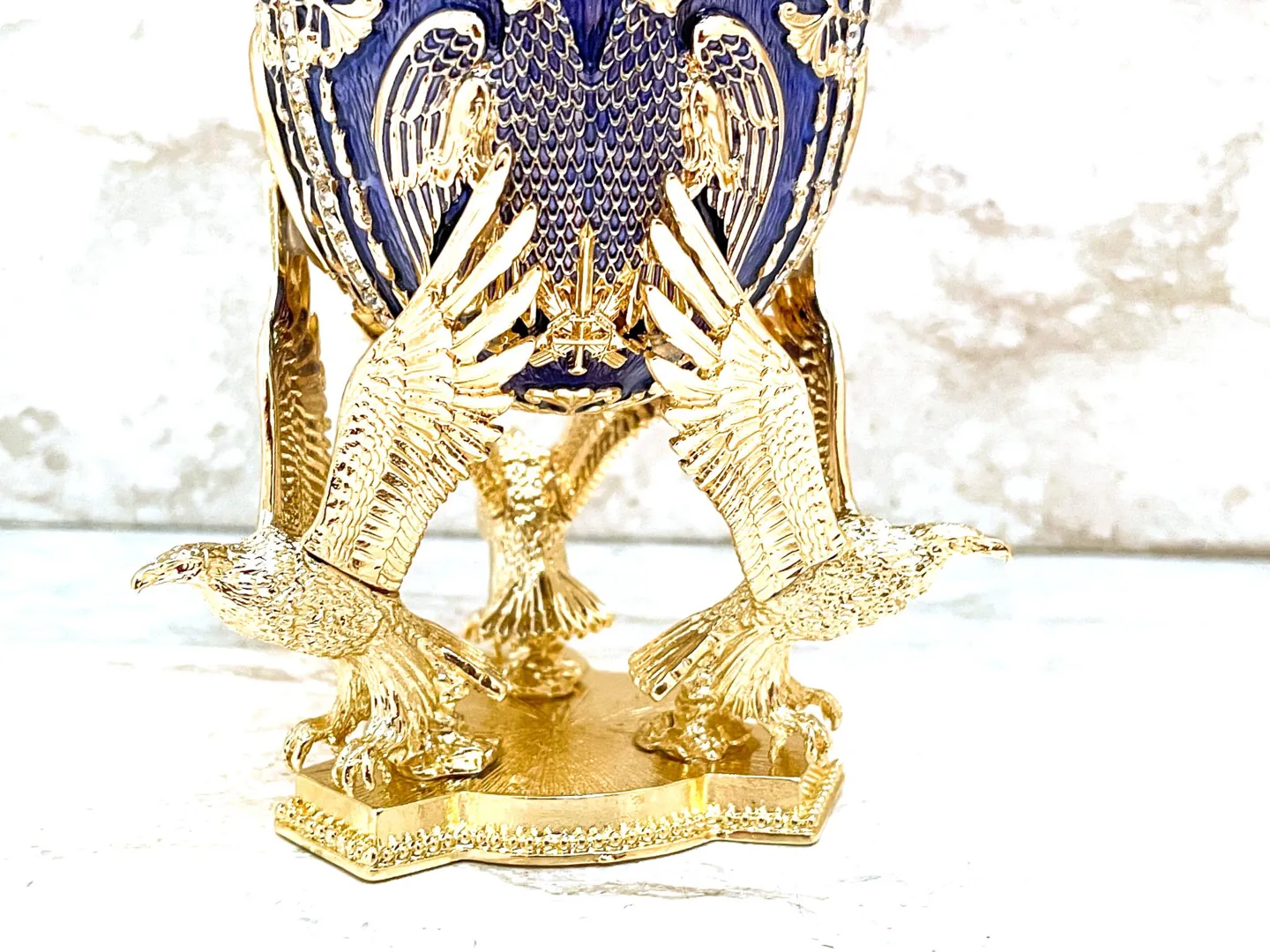 Limited Edition Musical Faberge Egg Pure Gold Decor Swarovski Crystal Diamond Faberge Style Egg Bride-to-Be Something Blue Wedding Anniversary