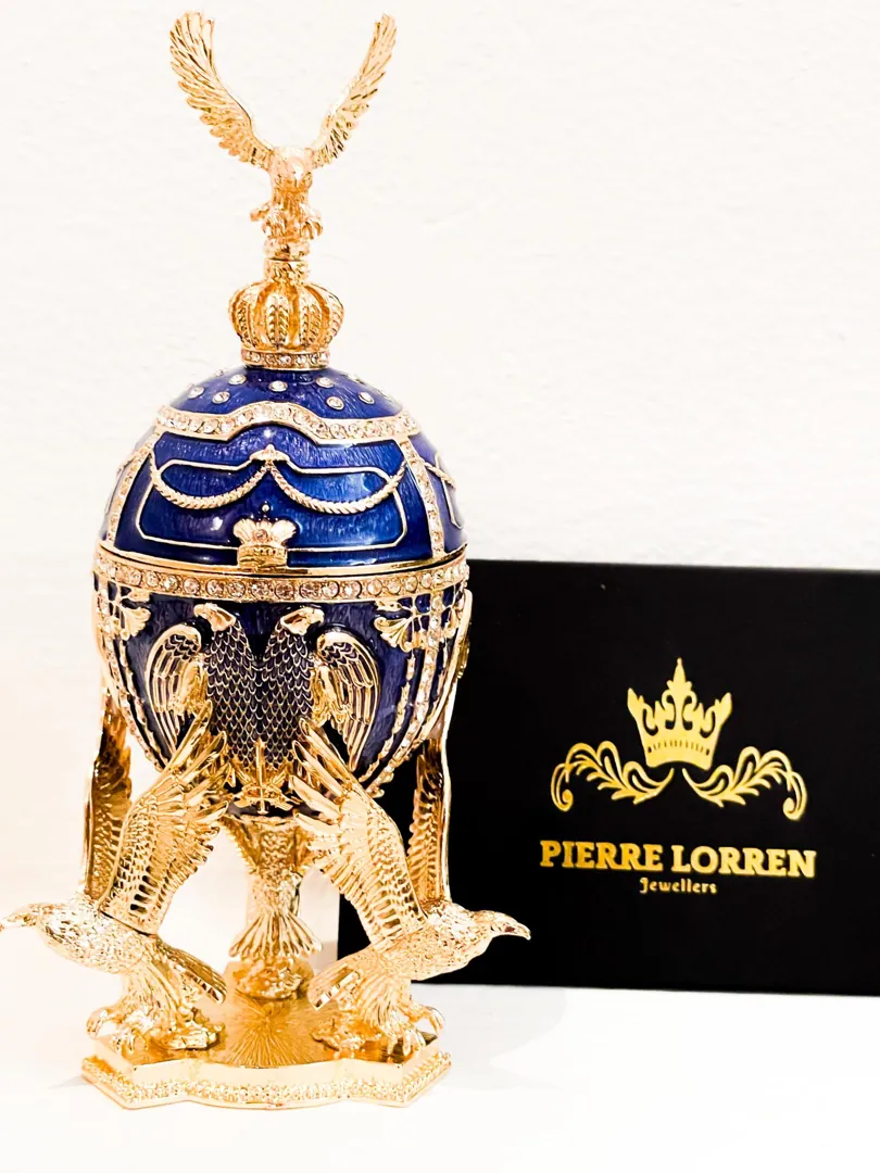 Limited Edition Musical Faberge Egg Pure Gold Decor Swarovski Crystal Diamond Faberge Style Egg Bride-to-Be Something Blue Wedding Anniversary