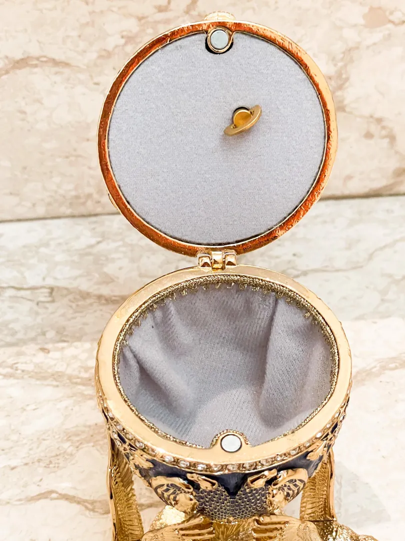 Limited Edition Musical Faberge Egg Pure Gold Decor Swarovski Crystal Diamond Faberge Style Egg Bride-to-Be Something Blue Wedding Anniversary