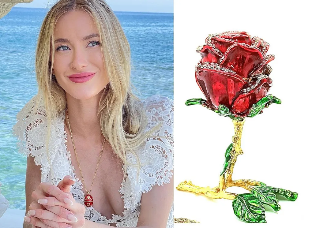 Pure Gold Rose Red Faberge Egg Valentine's Day Gift for Her Faberge Style Egg Trinket PLUS Faberge Egg Necklace Pendant HANDMADE Jewelry