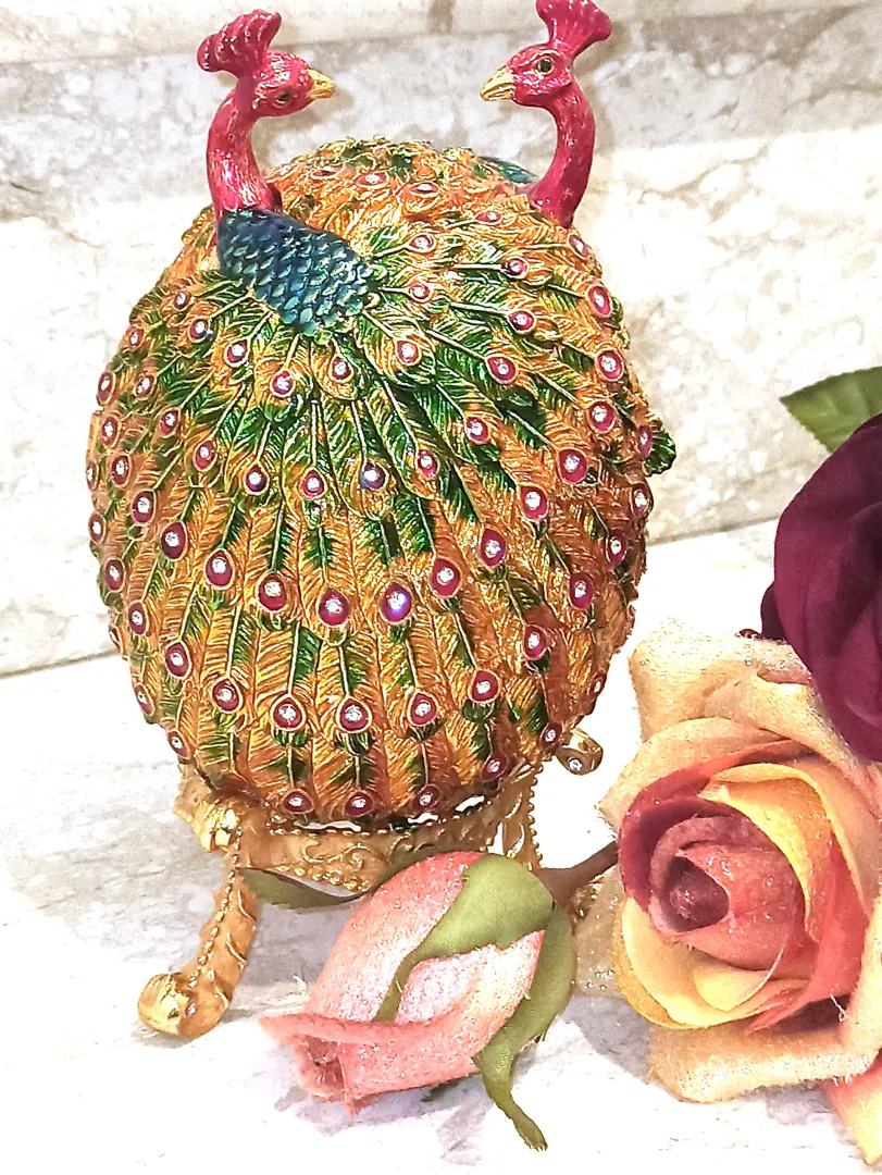 XL Rainbow Faberge Egg Style 24k Gold Fabergé Egg, Peacock/Faberge Egg/ Trinket Box, Couples Gift / Faberge Egg Jewelry Box, Unique Wedding Gift.