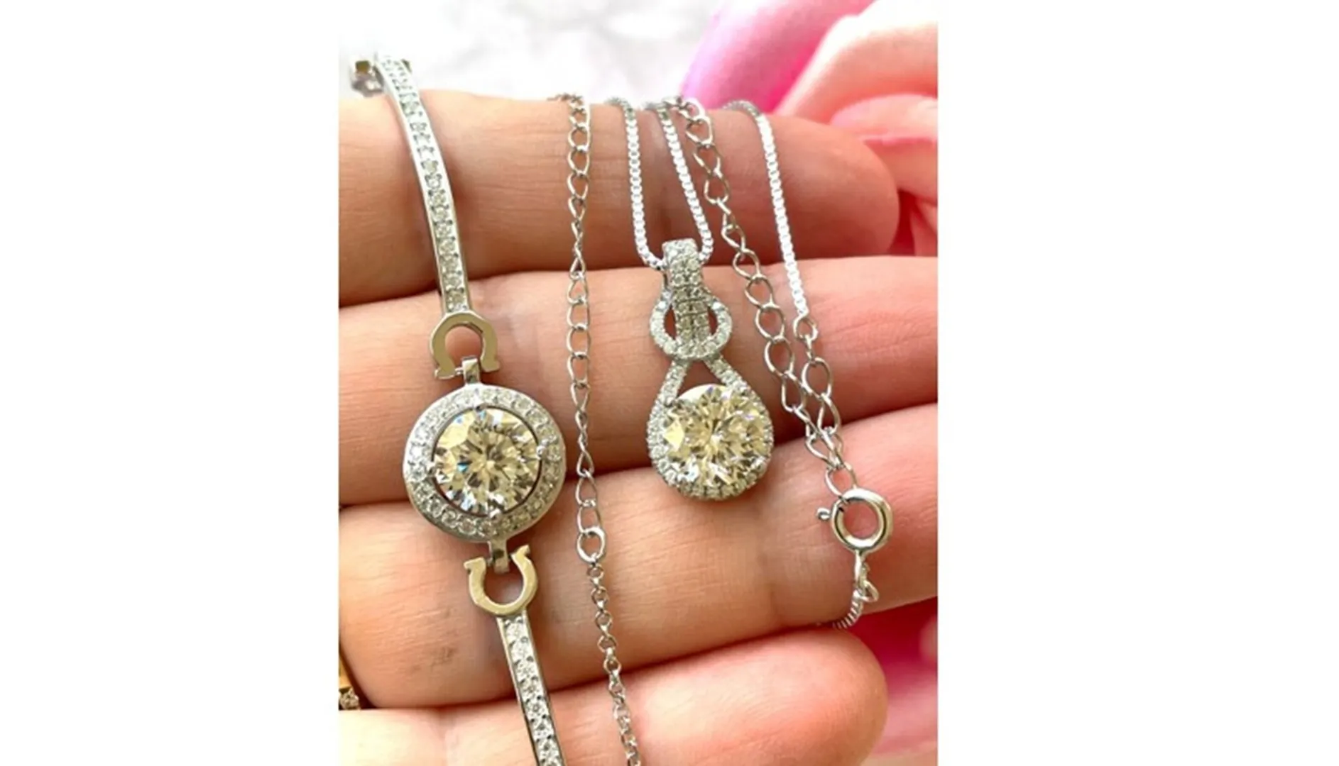 PierreLorren 5ctw Diamond Jewelry SET Diamond Necklace Diamond Bracelet Diamond Pendant Love Necklace 18k White Gold Vermeil Anniversary 2.5ct