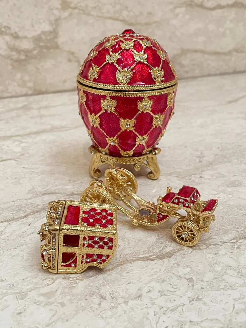 Handmade Ruby Faberge Style Egg Trinket & Gold Bracelet. Fabergé egg Christmas, Easter Egg, Valentine Gift for him. Faberge egg Decorative box.