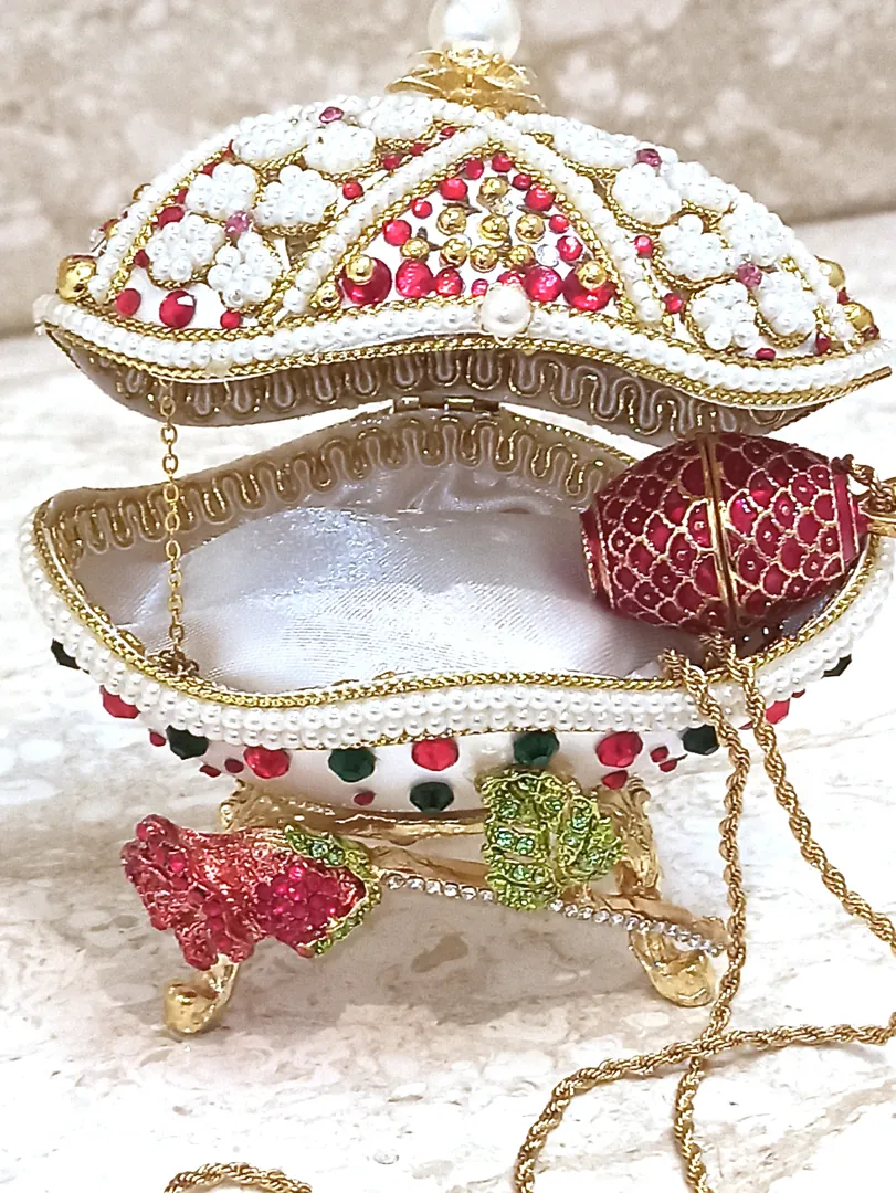 Faberge Egg Ornament + Faberge Egg Necklace + Ruby Gold Bracelet Maid of Honor Gift Bridal Shower Gift Music Birthday Gift for Her