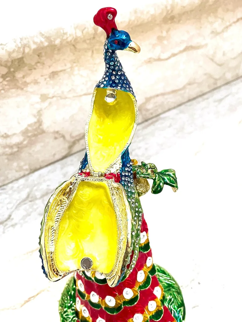 Vintage 2005 Faberge Egg Pure Gold Decor Peacock Proposal Box Bridal Shower Wife Wedding Austrian Crystal Diamond Handmade by Pierre Lorren