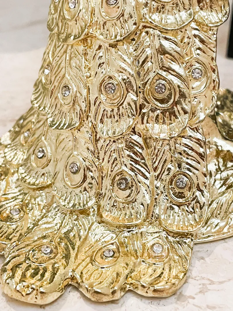 Unique Gold Peacock Gifts Faberge Peacock Jewelry Box Set for Bird Lovers. Made with Austrian Crystal and Diamond, crafted from Pure Gold. Handmade in 2002 by Pierre Lorren.
