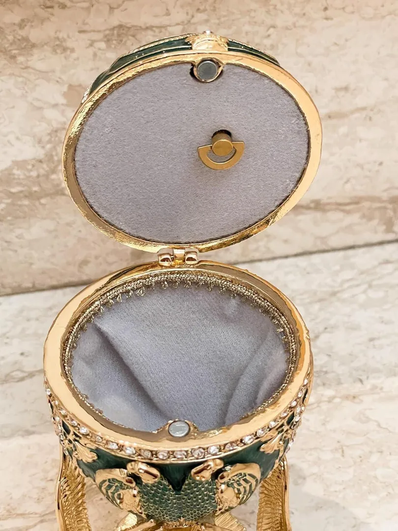 Pierre Lorren Fabergé Egg, Emerald Fabergé Egg, Music Box, Fabergé Trinket Box, Fabergé Pure Gold Decor, Austrian Crystal, Diamond, Wisdom, Christmas.