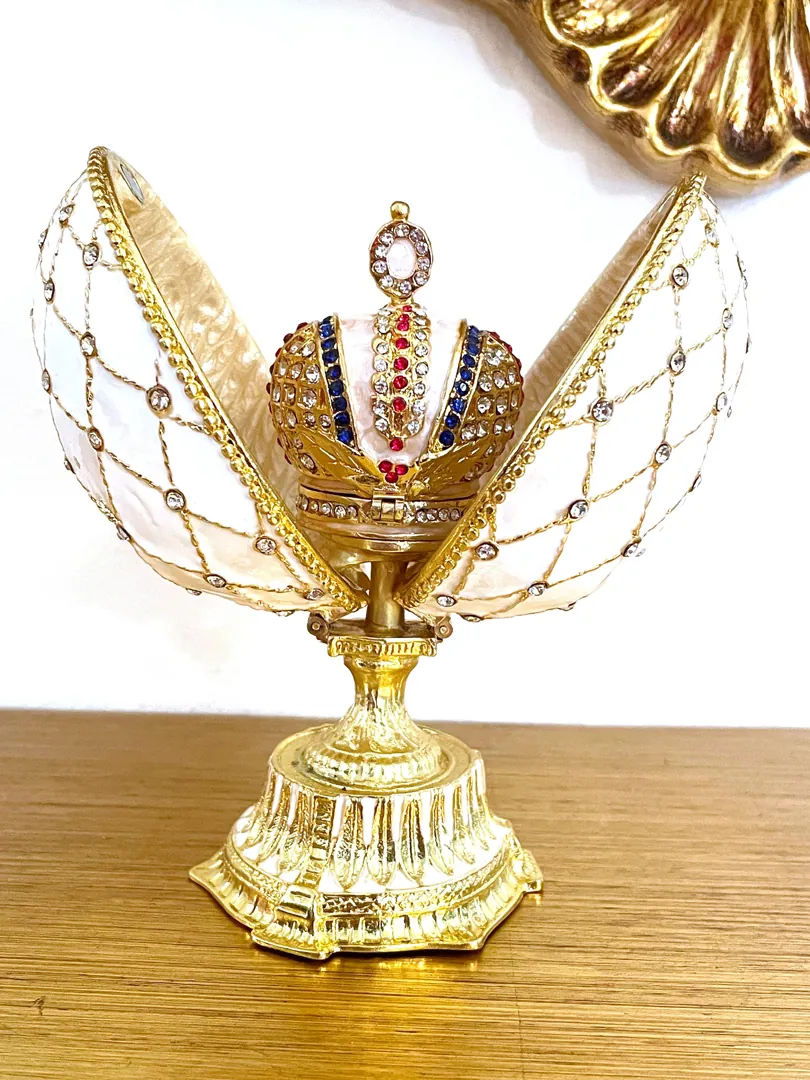 Faberge Egg Replica HANDMADE Fabergé Jeweled Crown 333 Swarovski Trinket Mother's Day Easter Wife Birthday Gift for Her Anniversary 24k GOLD